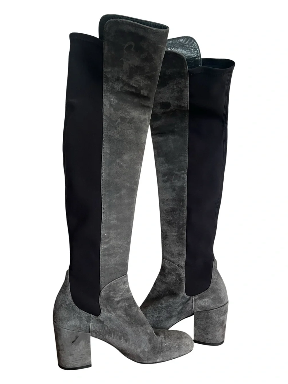 Stuart Weitzman Gray Suede Tall Block Heel Boots Size 7 M